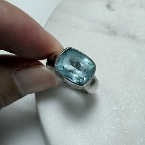 VTG 925 Sterling Silver Blue Topaz Statement Ring Size 5.5 (Fits 5) Cushion Cut